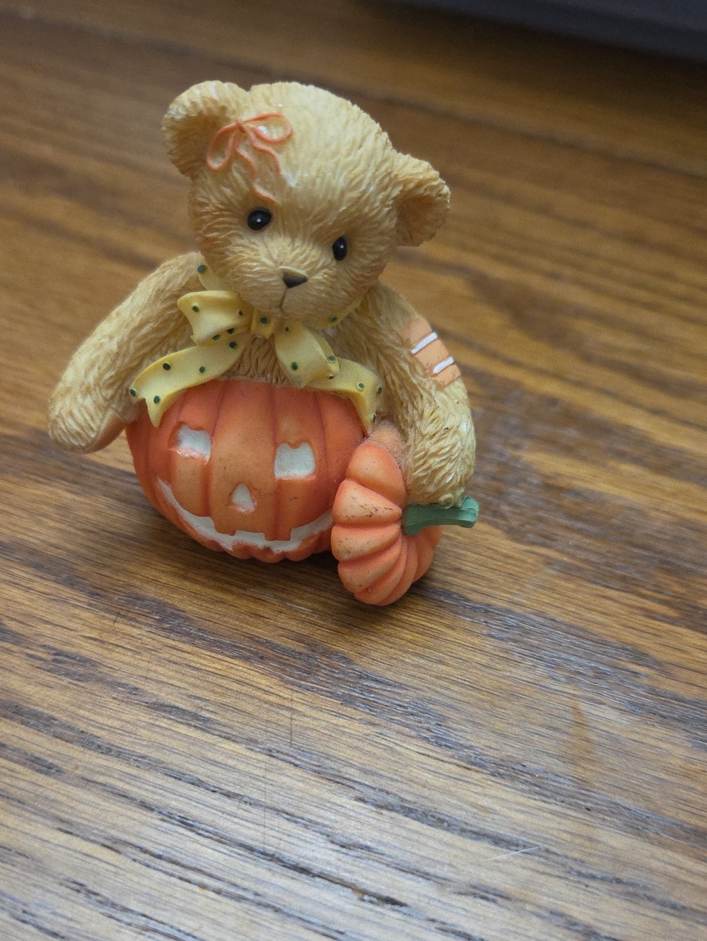 Cherished Teddies Yellow Bear with Orange Pumpkin and Green Stem